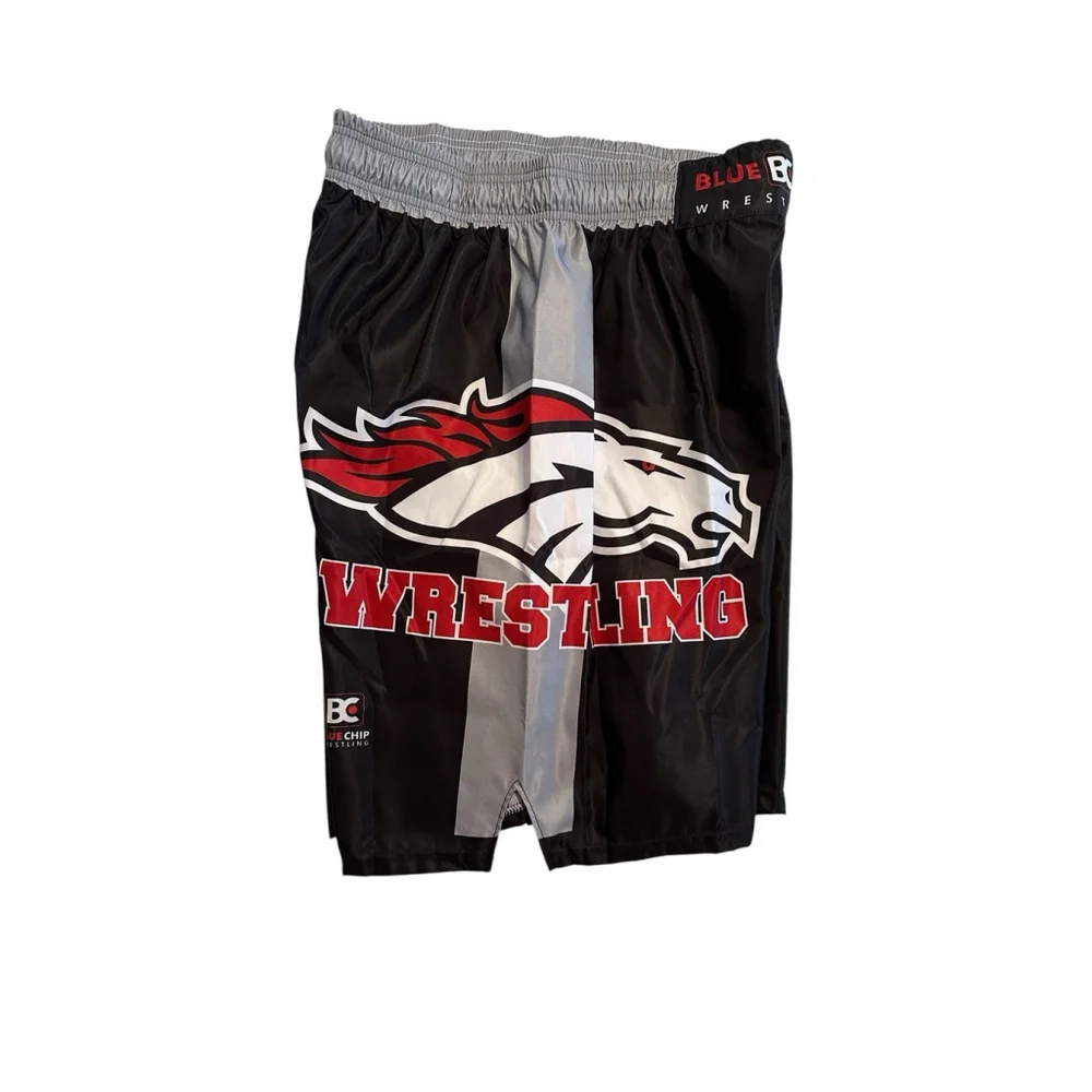Wrestling Shorts With Drawstring Boys Large Black Polyester Bronco Horse